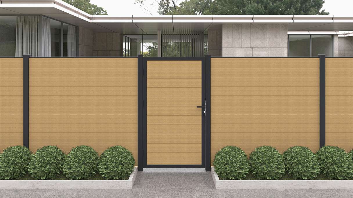 planeo INFINITY - WPC CoEx Universaltor Sand mit Anthrazit Alurahmen 100 x 180 cm