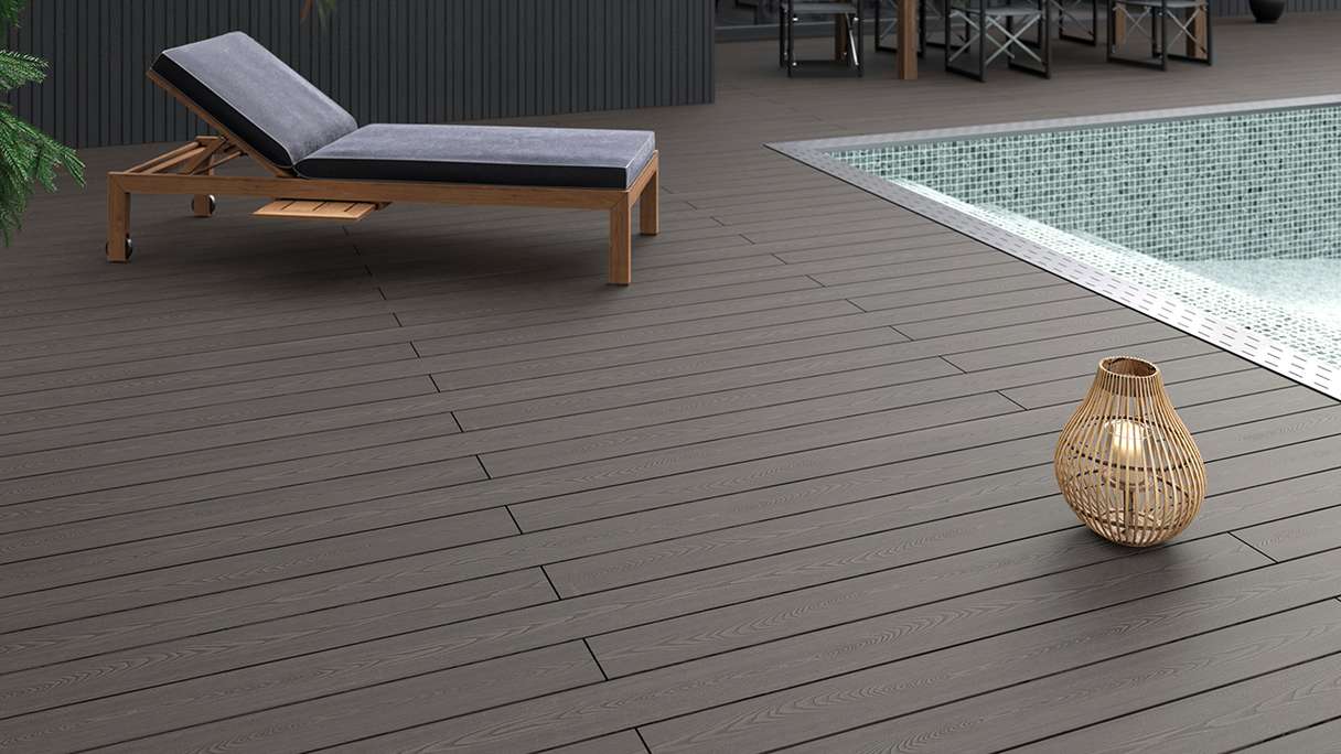 planeo SolidWood WPC Terrassendiele Massiv - Hellgrau 3m französisch/strukturiert