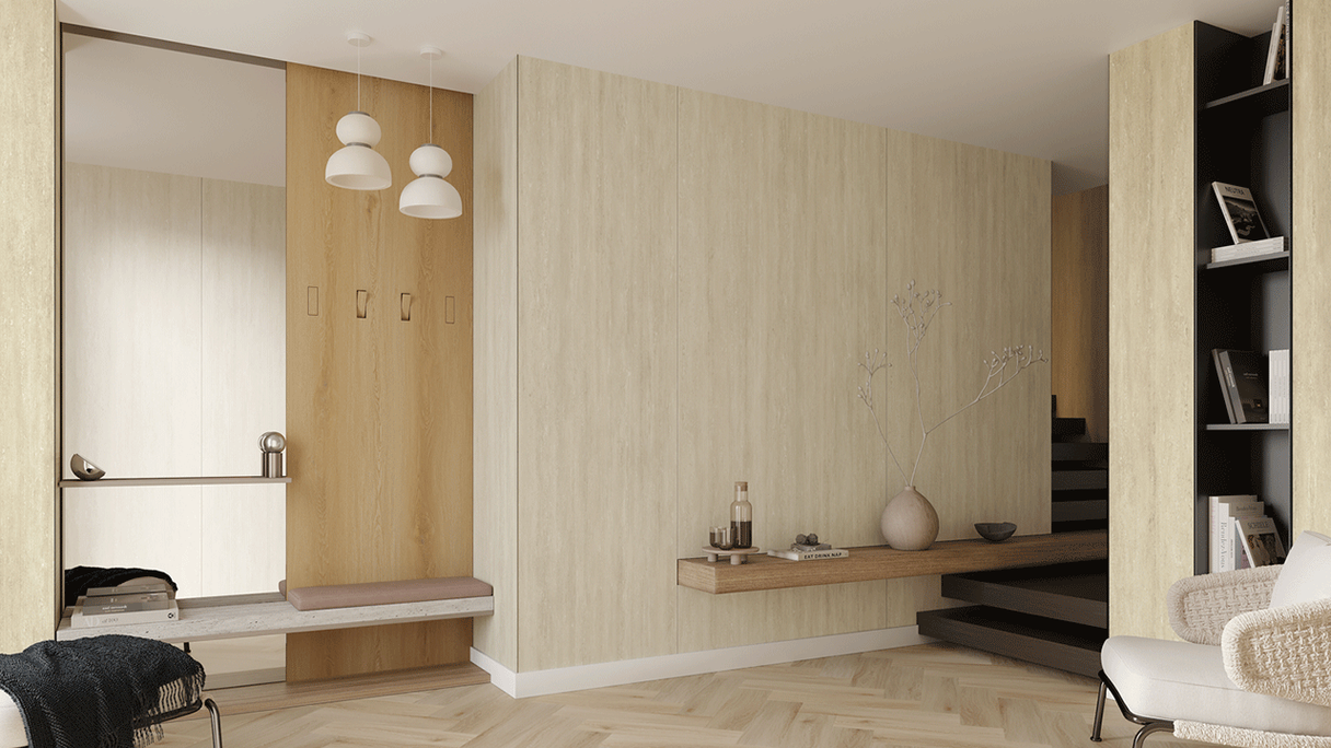 planeo Wandverkleidung SPC - CeraRock Tile Stripes Light Travertine XL 280 x 117,5 cm