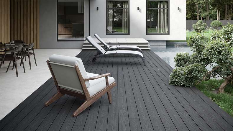 planeo CoEXWood WPC Terrassendiele Massiv ummantelt - Anthrazitgrau/Graubraun 3m strukturiert