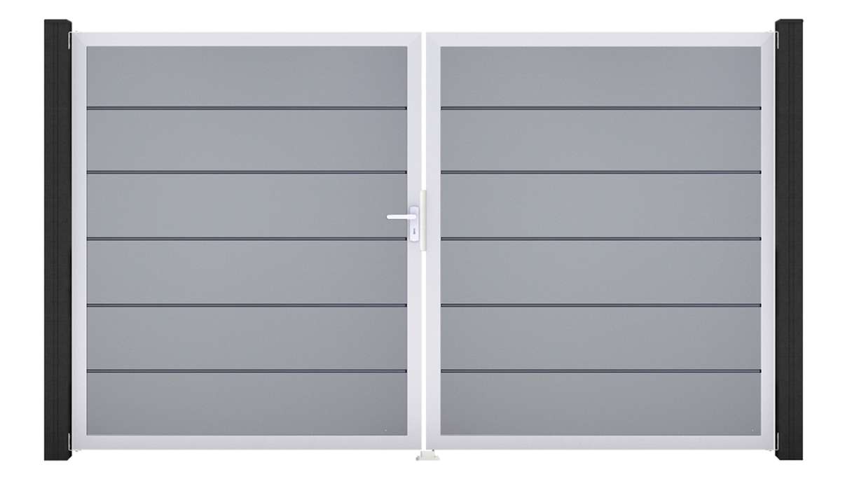 planeo Gardence Simply Premium - PVC-Tor 2-flügelig Silbergrau mit Alurahmen 300 x 180 cm