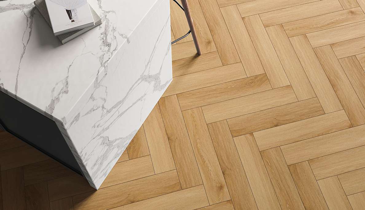 planeo Rigid Klick Vinyl - SolutionX 2in1 Fischgrät Eiche Gold