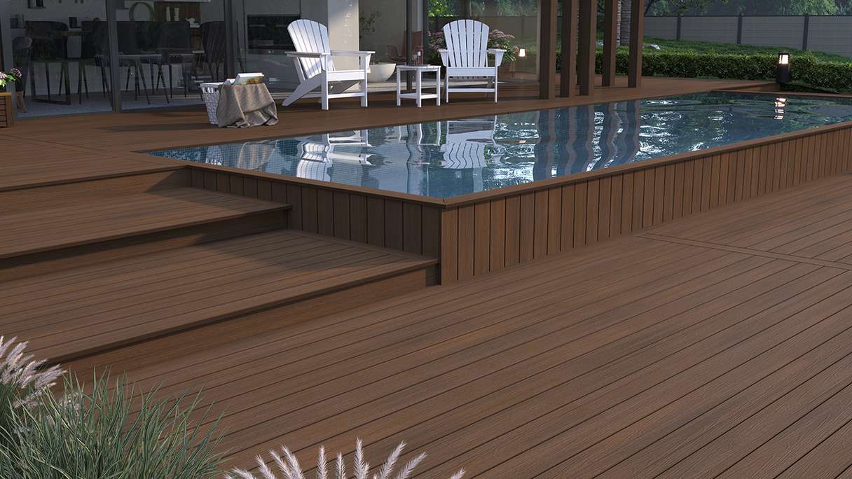 planeo WOODLine Nature - 3m WPC CoEx ummantelte Terrassendiele Verbundprofil leicht - Ipe Braun strukturiert/glatt gebürstet