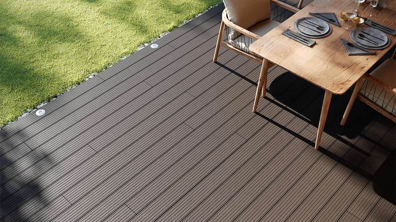 planeo LightWood WPC-Terrasse Komplett-Set Hohlkammerdiele - Hellgrau gerillt/genutet