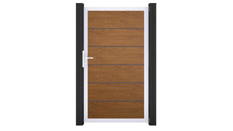 planeo Gardence Simply Premium - PVC-Universaltor Golden Oak mit Alu-Rahmen in Silber | EV1 100 x 180 cm