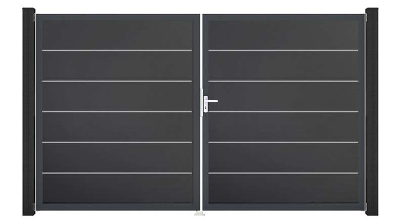 planeo Gardence Simply Premium - PVC-Tor 2-flügelig Anthrazitgrau mit Alurahmen 300 x 180 cm