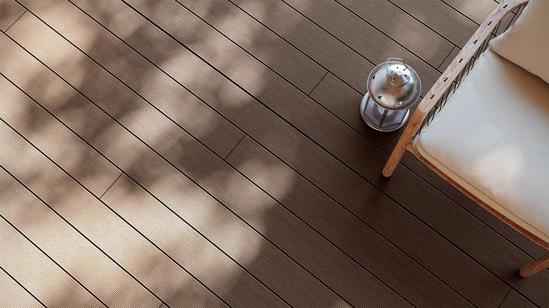 planeo LineWood WPC Terrassendiele Massiv - Dunkelbraun 3m gerillt/genutet