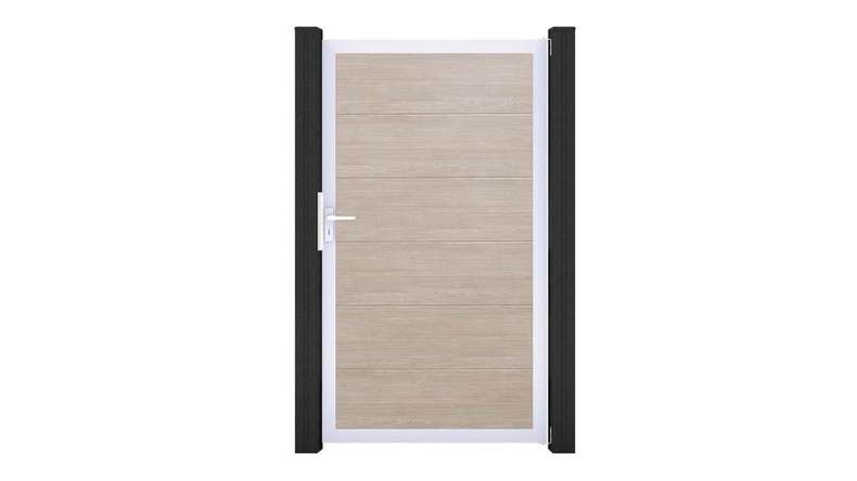 planeo Gardence Simply - PVC-Universaltor Sheffield Oak mit Alu-Rahmen in Silber | EV1 100 x 180 cm