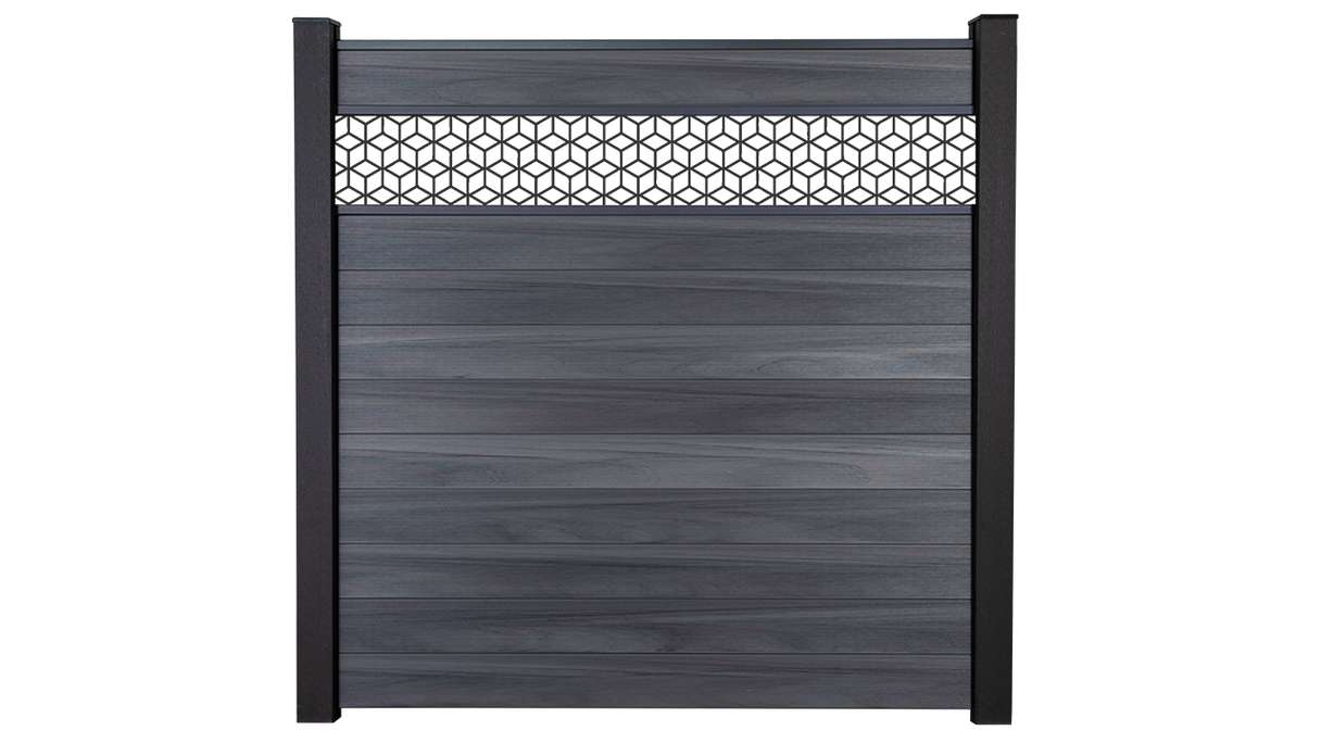 planeo Gardence Strong - BPC-Steckzaun Cube Steingrau co-ex 180 x 180 cm