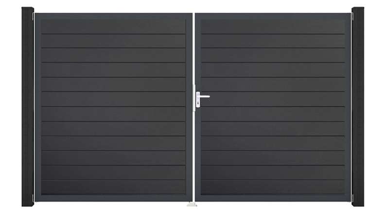 planeo Gardence Simply Small - PVC-Tor 2-flügelig Anthrazitgrau mit Alurahmen 300 x 180 cm