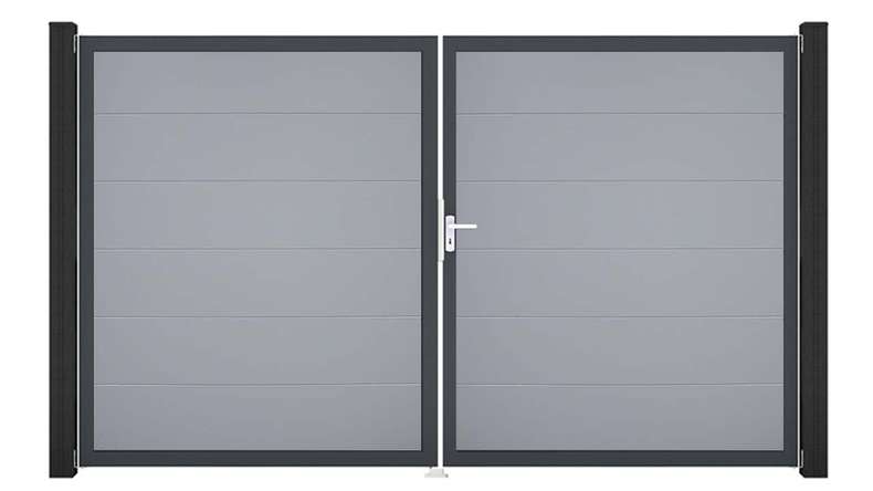 planeo Gardence Simply - PVC-Tor 2-flügelig Silbergrau mit Alurahmen