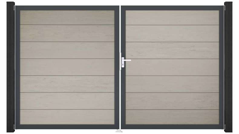 planeo Gardence Strong XL - BPC-Tor - DIN Rechts 2-flügelig Bi-Color Sand mit Anthrazit-Alurahmen