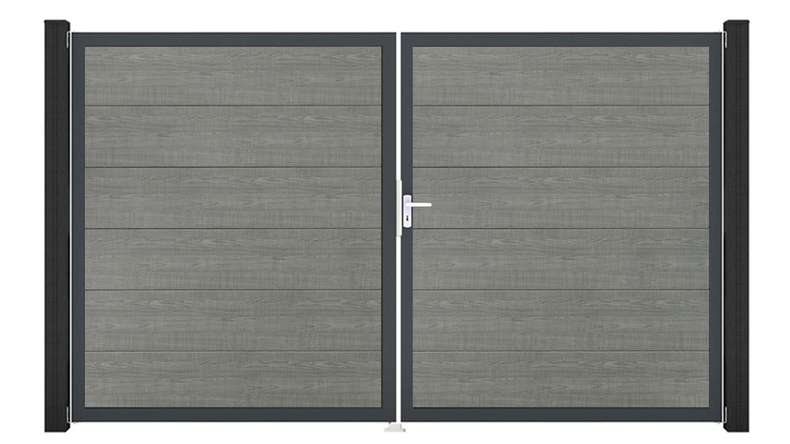 planeo Gardence Simply - PVC-Tor 2-flügelig Grey Ash Cut mit Alurahmen