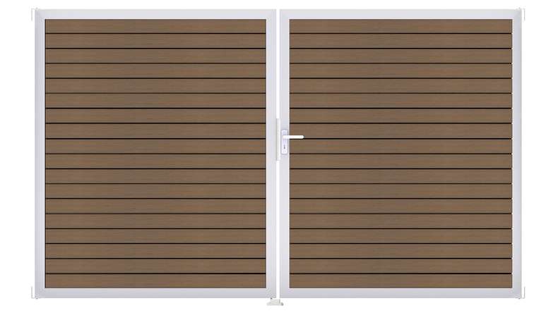 planeo Gardence Trendy - BPC-Rhombus-Tor - 2-flügelig Teak co-ex mit Alurahmen