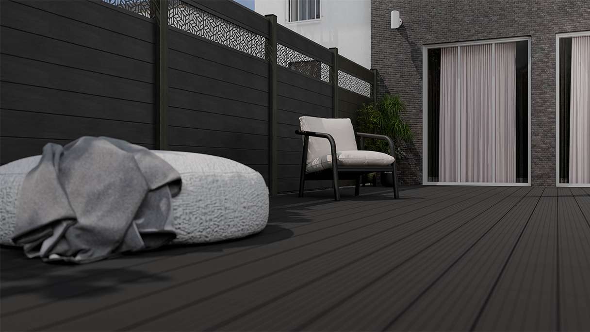 planeo Gardence Strong - BPC-Steckzaun Leafs Steingrau co-ex 180 x 180 cm