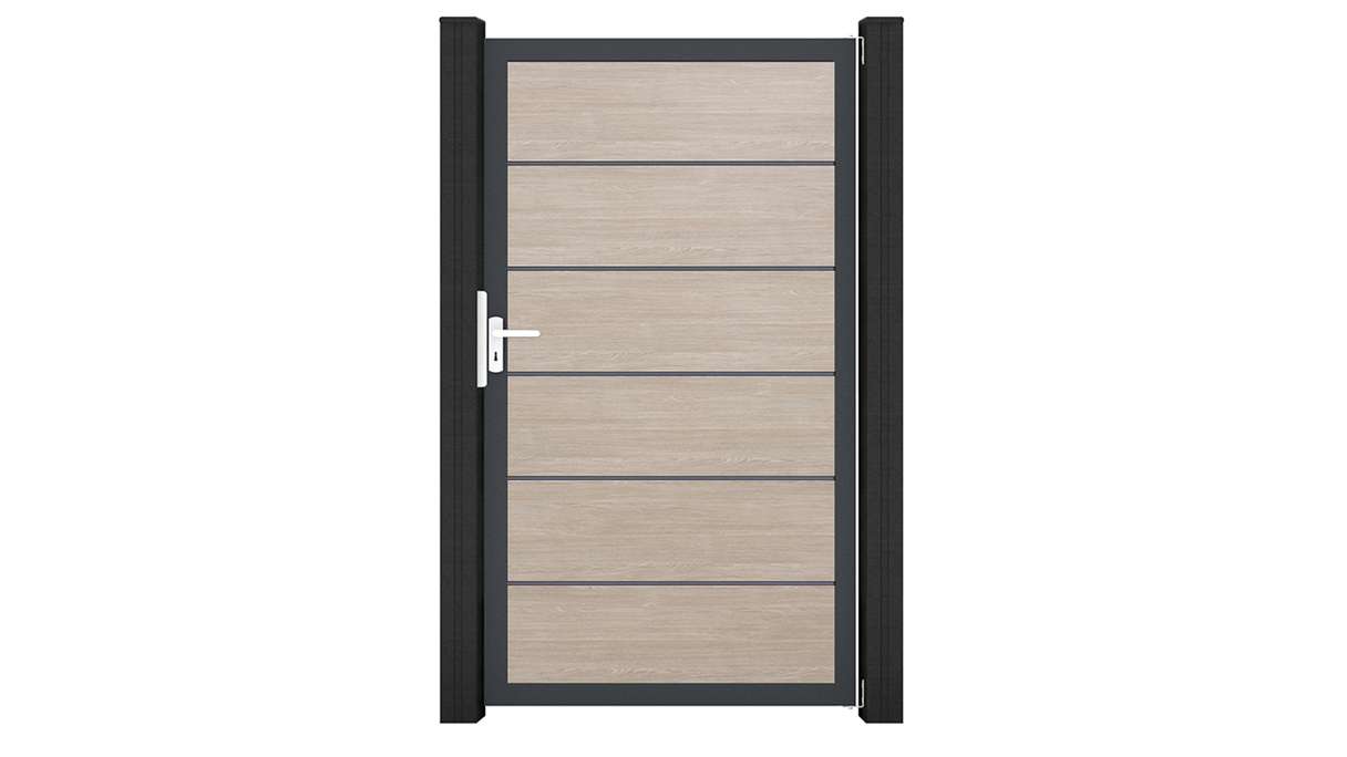 planeo Gardence Simply Premium - PVC-Universaltor Sheffield Oak mit Alu-Rahmen 100 x 180 cm 