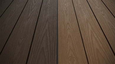 planeo CoEXWood WPC Terrassendiele Massiv ummantelt - Hellbraun/Dunkelbraun 3m strukturiert