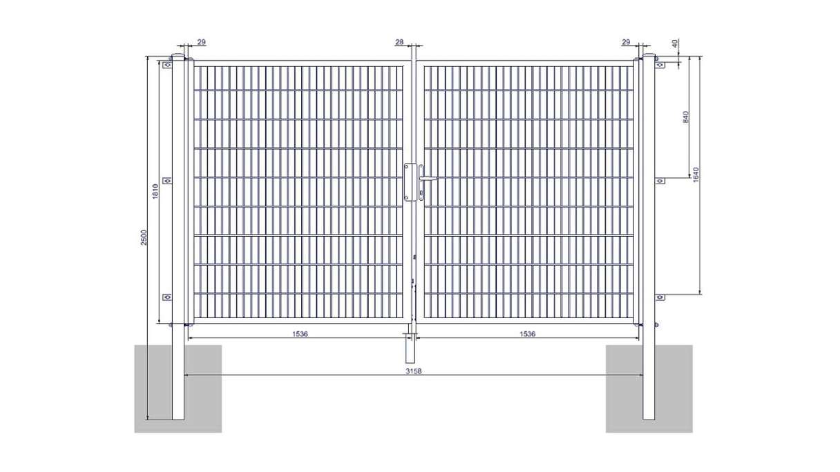 planeo Universaltor medium 2-flg. Feuerverzinkt H 1800 x B 3158 mm inkl. Torpfosten