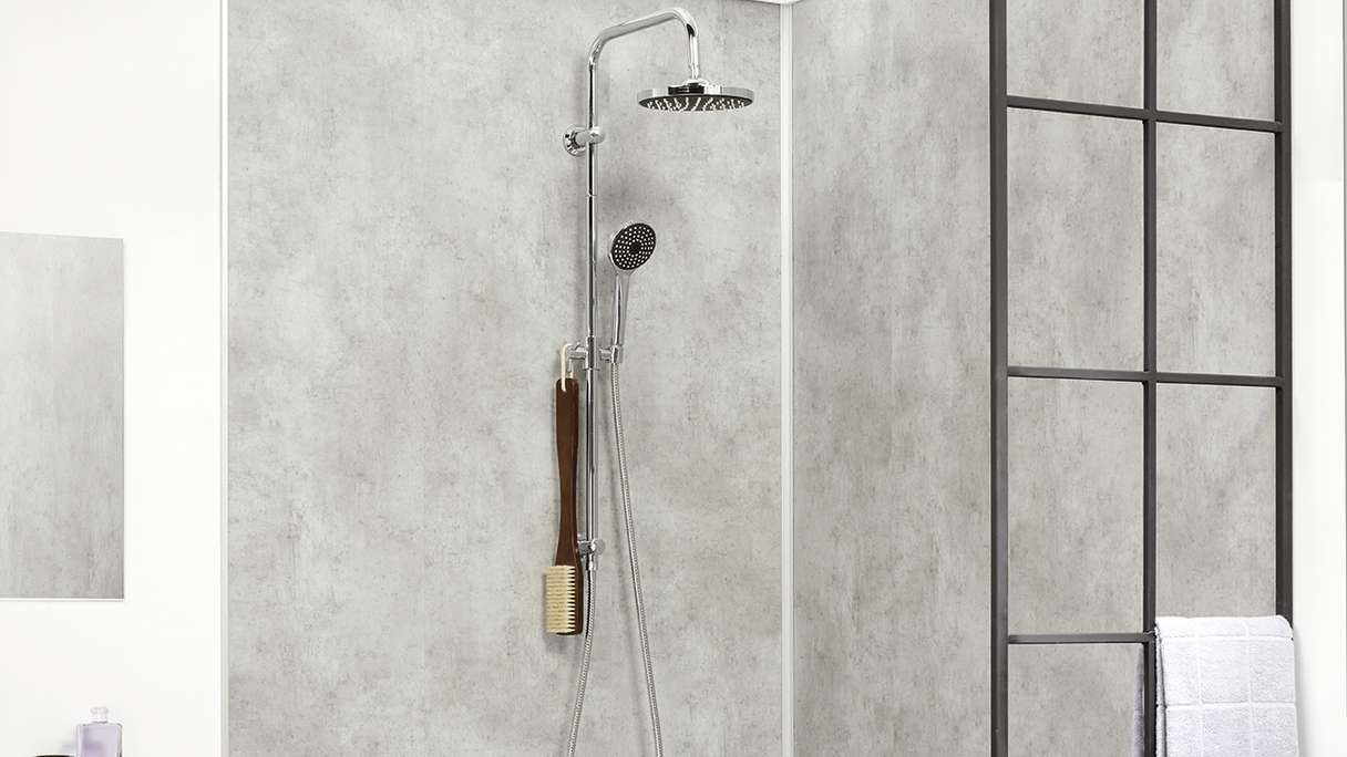 planeo StrongWall - Wandverkleidung Kunststoff XL Wash Cement 260 x 90 cm