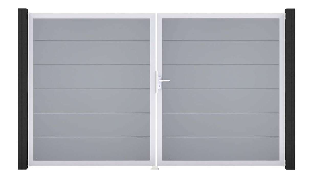 planeo Gardence Simply - PVC-Tor 2-flügelig Silbergrau mit Alurahmen