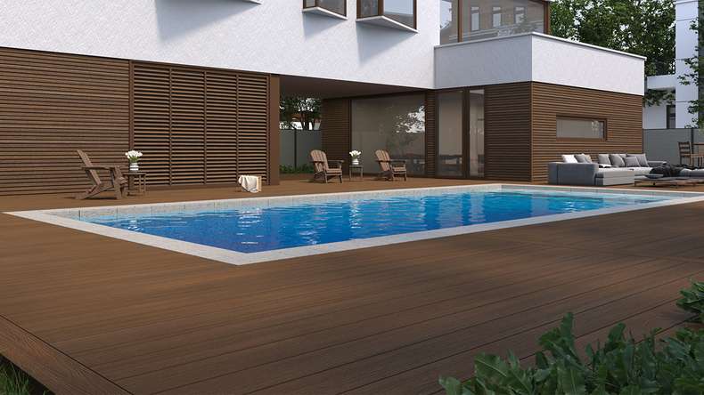 planeo MAXLine Nature - 3m WPC CoEx ummantelte XL Terrassendiele Verbundprofil leicht - Ipe Braun strukturiert/glatt gebürstet