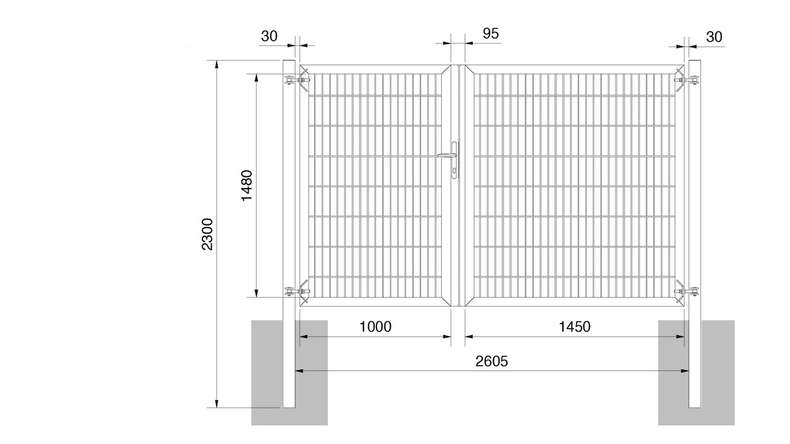 planeo Universaltor schwer 2-flg. Asymetrisch Anthrazit H 1600 x B 2450 inkl. Torpfosten