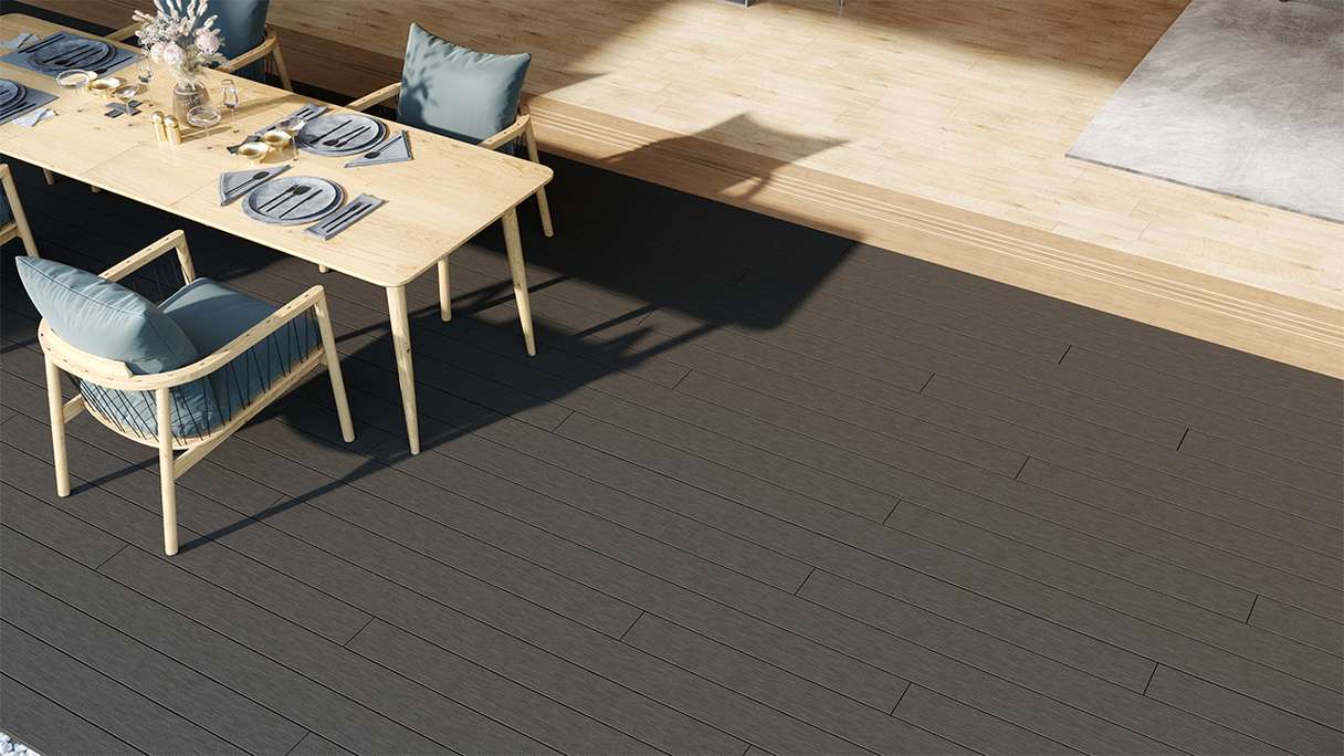 planeo LightWood WPC Terrassendiele Hohlkammer - Dunkelgrau 3m gerillt/genutet