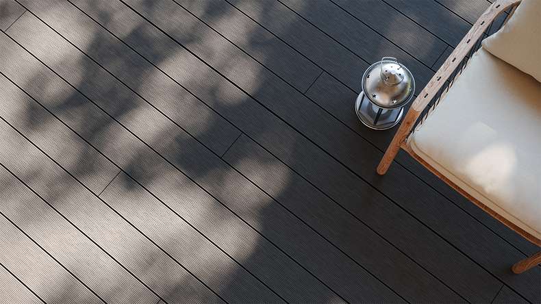 planeo LightWood WPC-Terrasse Komplett-Set Hohlkammerdiele - Dunkelgrau gerillt/genutet