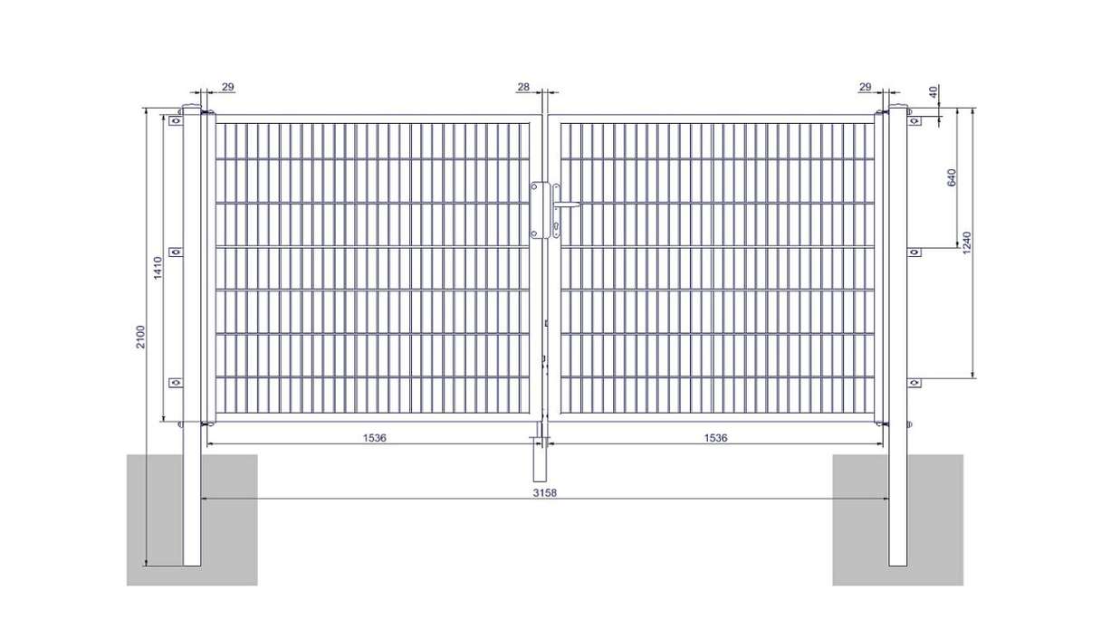 planeo Universaltor medium 2-flg. Feuerverzinkt H 1400 x B 3158 mm inkl. Torpfosten