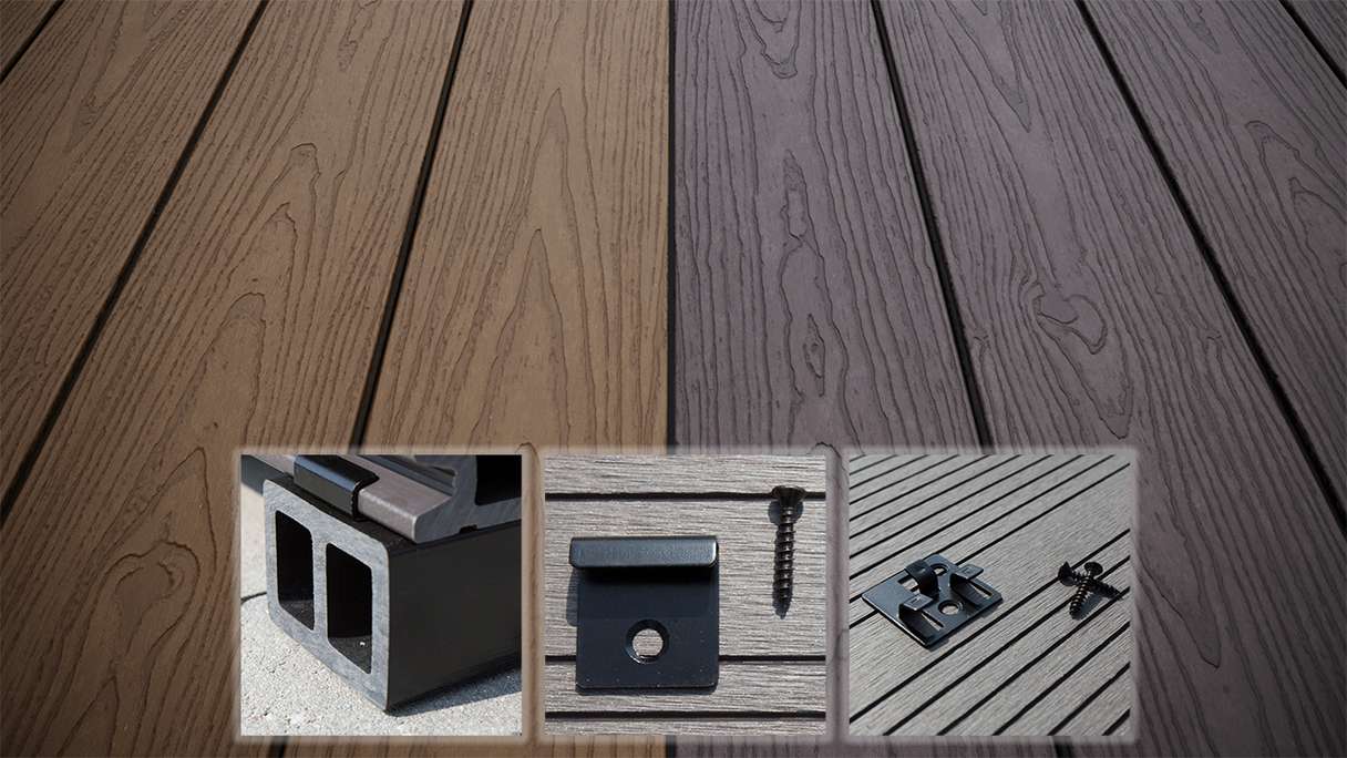 planeo CoEXWood WPC-Terrasse Komplett-Set Massivdiele - Hellbraun/Dunkelbraun strukturiert
