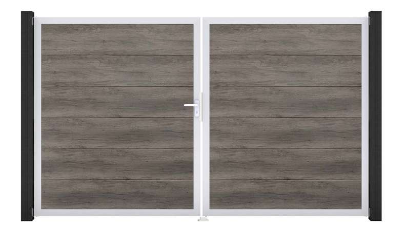 planeo Gardence Simply - PVC-Tor 2-flügelig Monument Oak mit Alurahmen