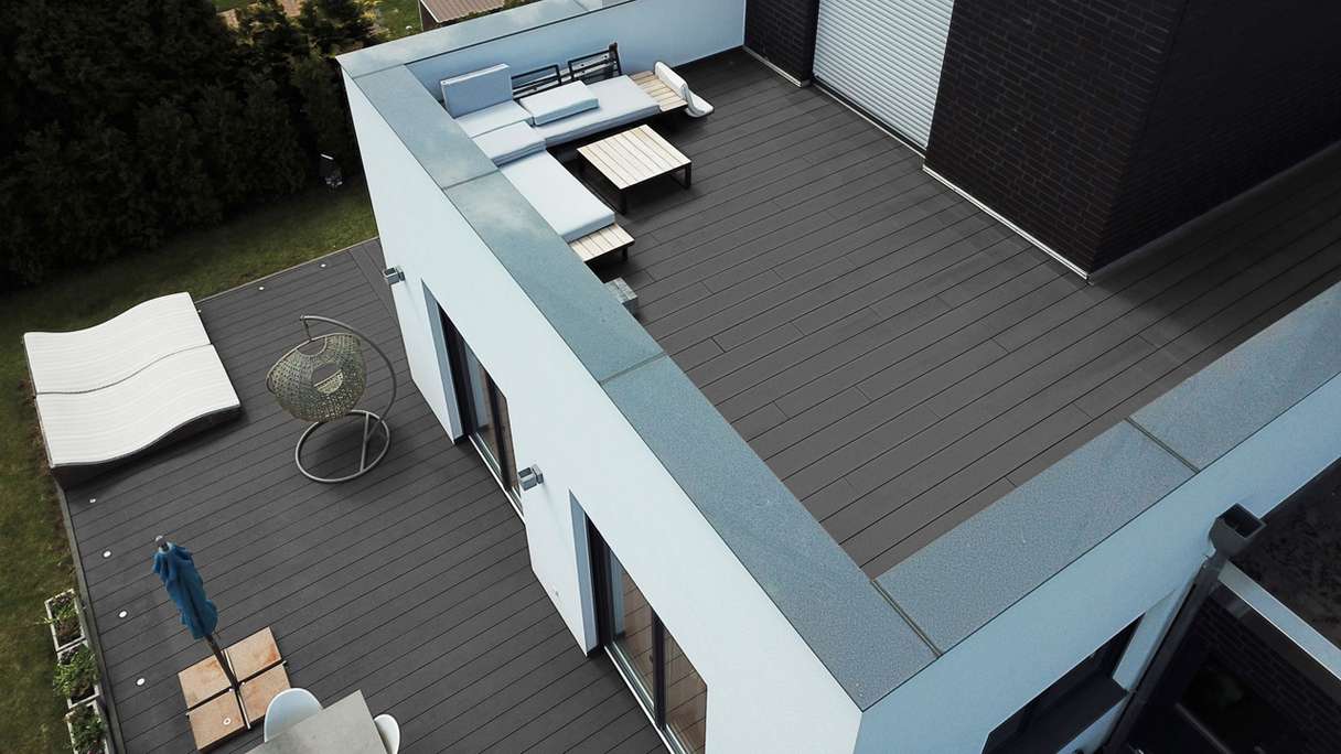 Komplett-Set TitanWood 3m Massivdiele Rillenstruktur dunkelgrau 30.4m² inkl. Alu-UK