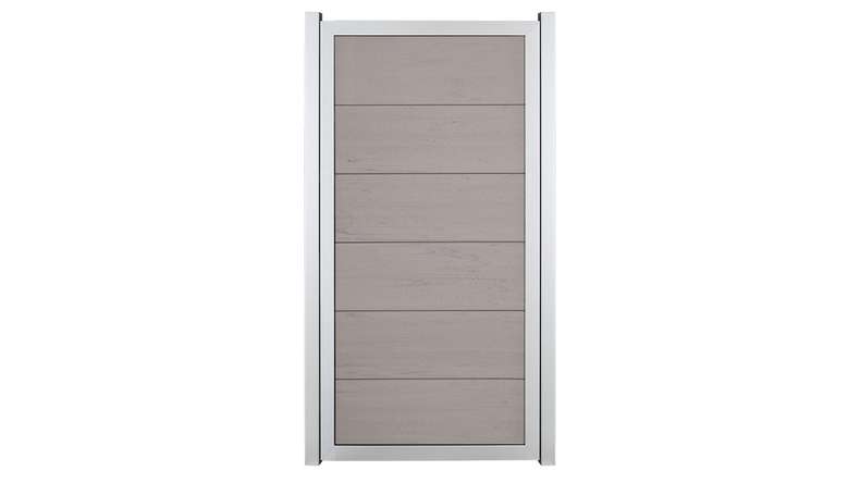 planeo Gardence Guard - BPC-Gartenzaun Hochkant Bi-Color Sand mit Alu-Rahmen in Silber