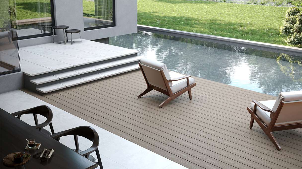 planeo CoEXWood WPC-Terrasse Komplett-Set Massivdiele - Anthrazitgrau/Graubraun strukturiert