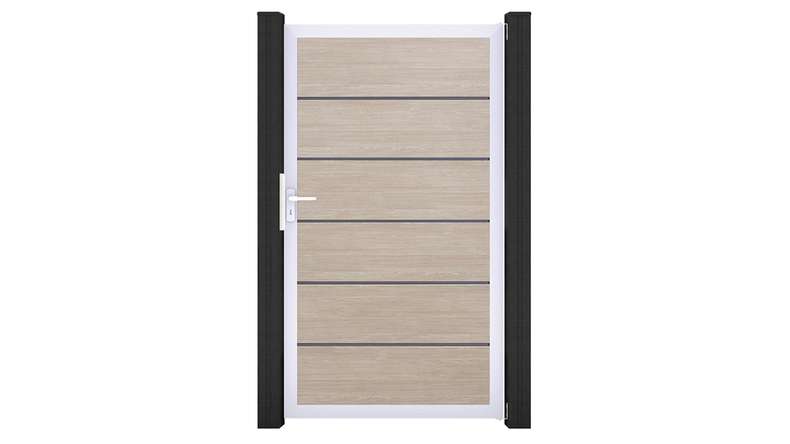 planeo Gardence Simply Premium - PVC-Universaltor Sheffield Oak mit Alu-Rahmen 100 x 180 cm