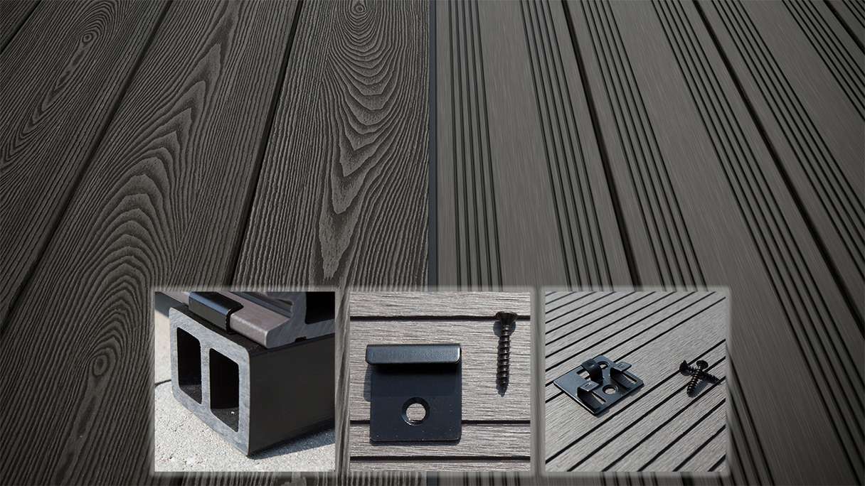 planeo SolidWood WPC-Terrasse Komplett-Set Massivdiele - Dunkelgrau französisch/strukturiert