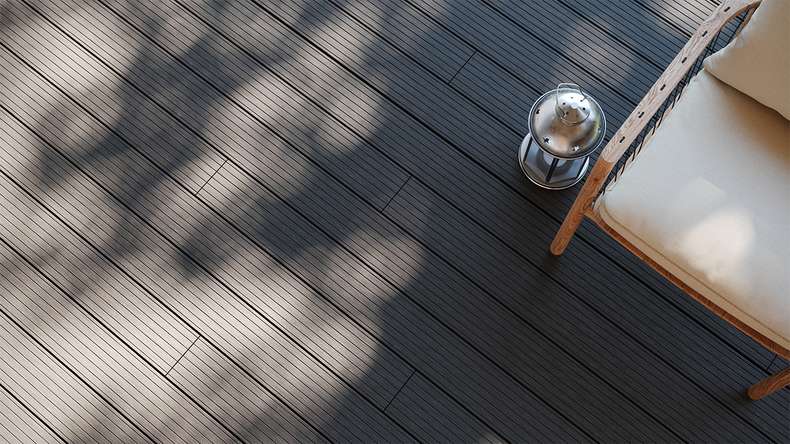 planeo LightWood WPC-Terrasse Komplett-Set Hohlkammerdiele - Dunkelgrau gerillt/genutet