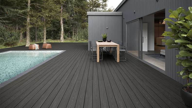 planeo SolidWood WPC-Terrasse Komplett-Set Massivdiele - Dunkelgrau französisch/strukturiert