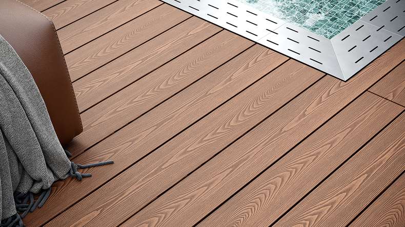 planeo SolidWood WPC Terrassendiele Massiv - Hellbraun 3m französisch/strukturiert