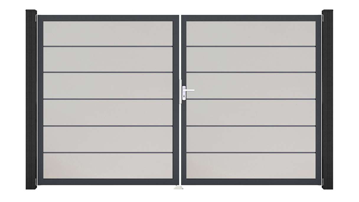 planeo Gardence Simply Premium - PVC-Tor 2-flügelig Weiss mit Alurahmen 300 x 180 cm
