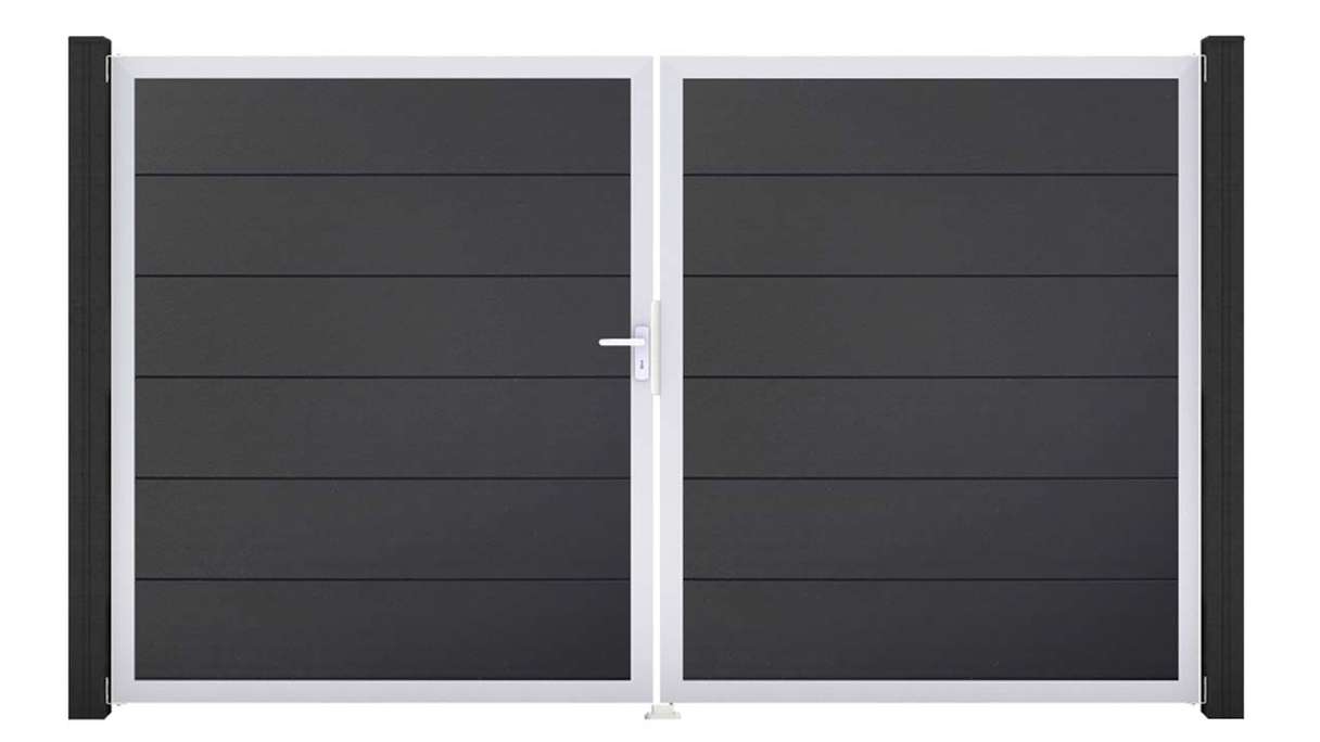 planeo Gardence Simply - PVC-Tor 2-flügelig Anthrazitgrau mit Alurahmen 