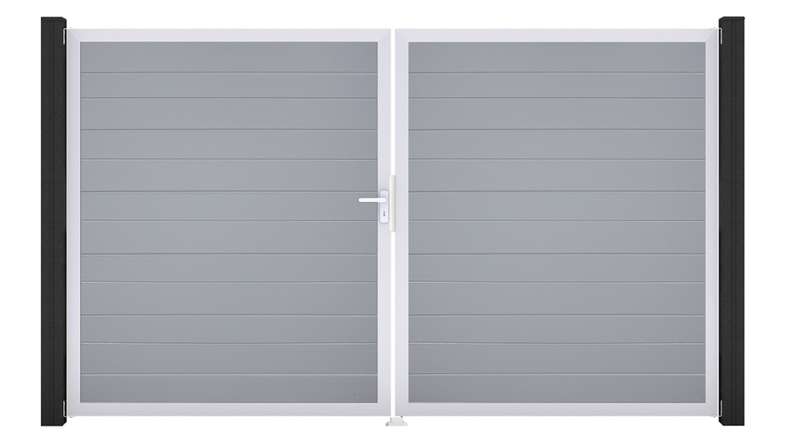 planeo Gardence Simply Small - PVC-Tor 2-flügelig Silbergrau mit Alurahmen 300 x 180 cm