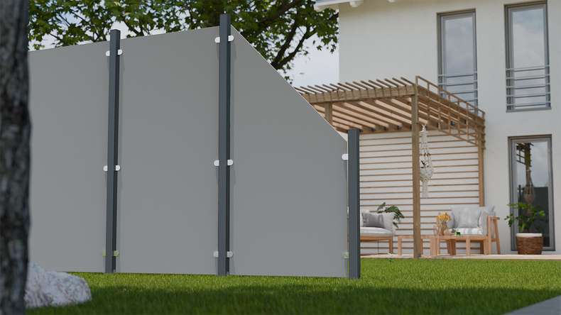 planeo Gardence Resistant - HPL-Sichtschutzzaun Hochkant Uni Grau 90 x 180cm