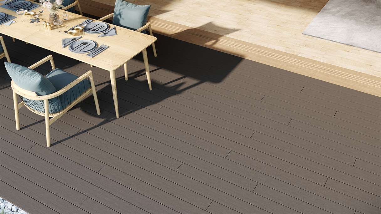 planeo LightWood WPC-Terrasse Komplett-Set Hohlkammerdiele - Hellgrau gerillt/genutet
