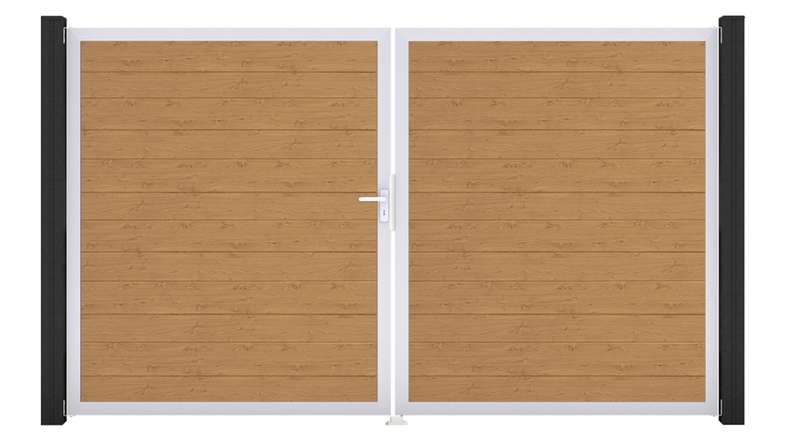 planeo Gardence Simply Small - PVC-Tor 2-flügelig Asteiche Natur mit Alurahmen 300 x 180 cm