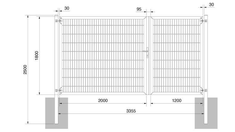planeo Universaltor schwer 2-flg. Asymetrisch Anthrazit H 1800 x B 3200 inkl. Torpfosten