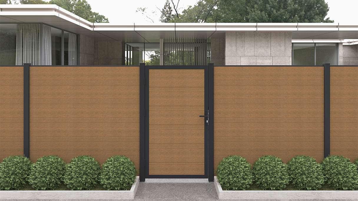 planeo INFINITY XL-Board - WPC CoEx Universaltor Burma Teak mit Anthrazit Alurahmen 100 x 180 cm