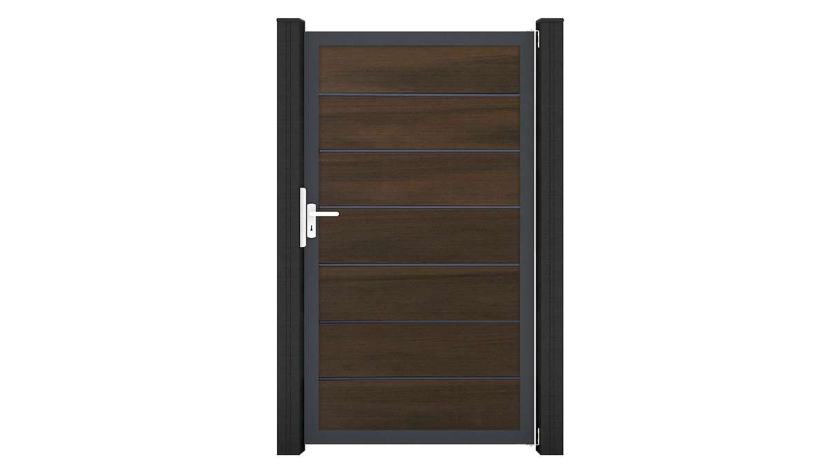 planeo Gardence Deluxe - BPC-Universaltor Walnuss co-ex mit Anthrazit-Alurahmen 100 x 180 x 4 cm