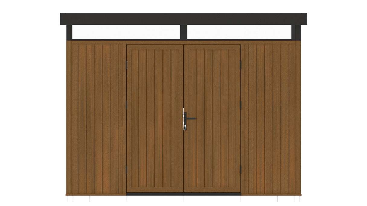 planeo WPC CoEx Flachdach Gartenhaus L - Burma Teak 300 x 292 x 226.5 cm