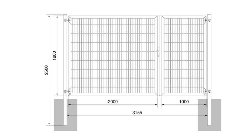 planeo Universaltor schwer 2-flg. Asymetrisch Anthrazit H 1800 x B 3000 inkl. Torpfosten